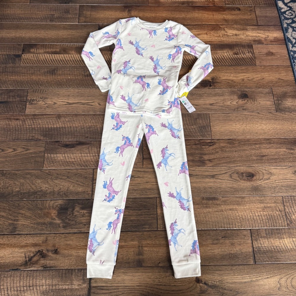Carters Kids Girls Unicorn Pajama Set 2pc Cream Purple Blue Snug Fit Size 10